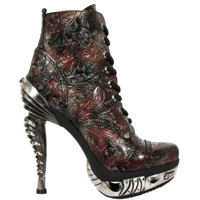 New Rock Boots New Rock Red Flower Ankle Boots (UK8, 9)