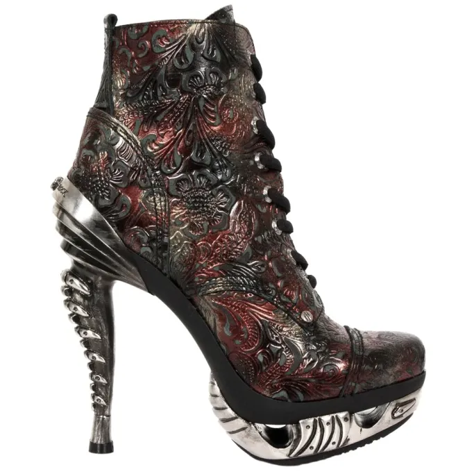 New Rock Boots New Rock Red Flower Ankle Boots (UK8, 9)