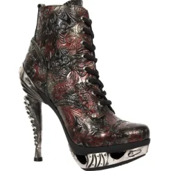 New Rock Boots New Rock Red Flower Ankle Boots (UK8, 9)