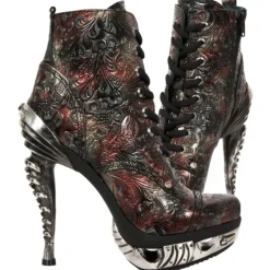 New Rock Boots New Rock Red Flower Ankle Boots (UK8, 9)