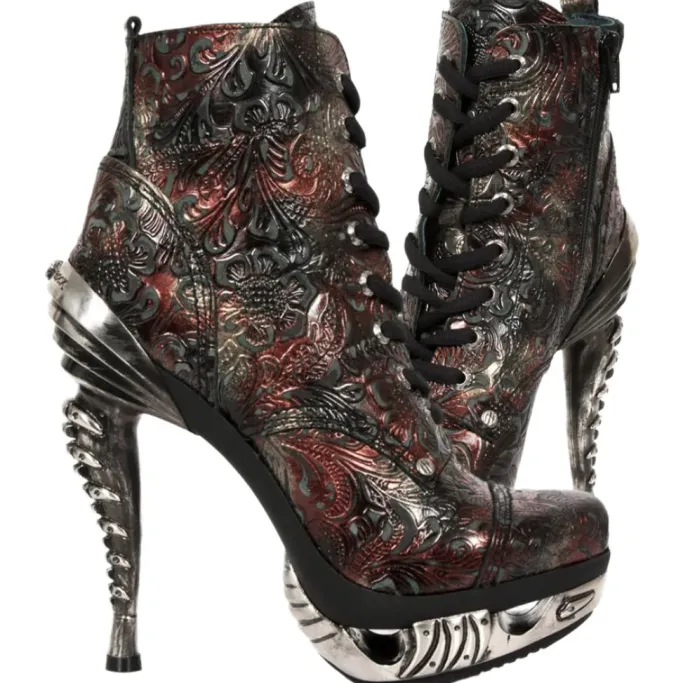 New Rock Boots New Rock Red Flower Ankle Boots (UK8, 9)