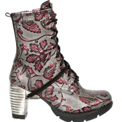 New Rock Boots New Rock Red Metallic Vintage Flower Ankle Boots M.TR001-S6