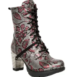 New Rock Boots New Rock Red Metallic Vintage Flower Ankle Boots M.TR001-S6