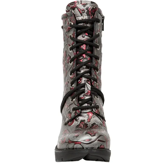 New Rock Boots New Rock Red Metallic Vintage Flower Ankle Boots M.TR001-S6
