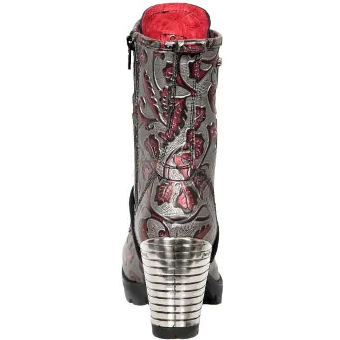 New Rock Boots New Rock Red Metallic Vintage Flower Ankle Boots M.TR001-S6
