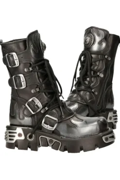 New Rock Boots New Rock Silver Flames Boots M591 S2