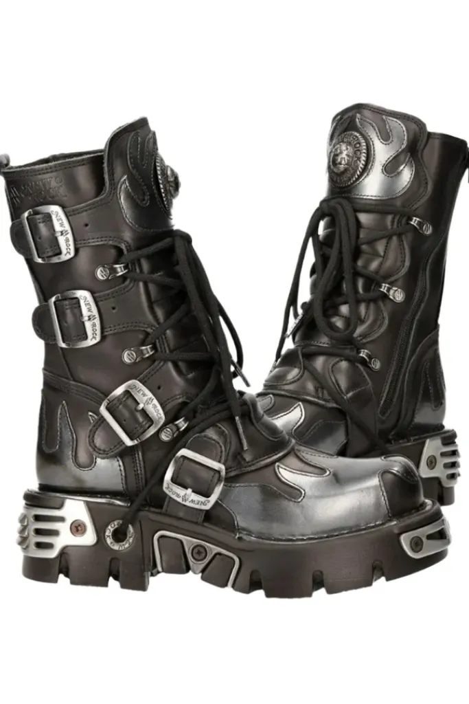 New Rock Boots New Rock Silver Flames Boots M591 S2