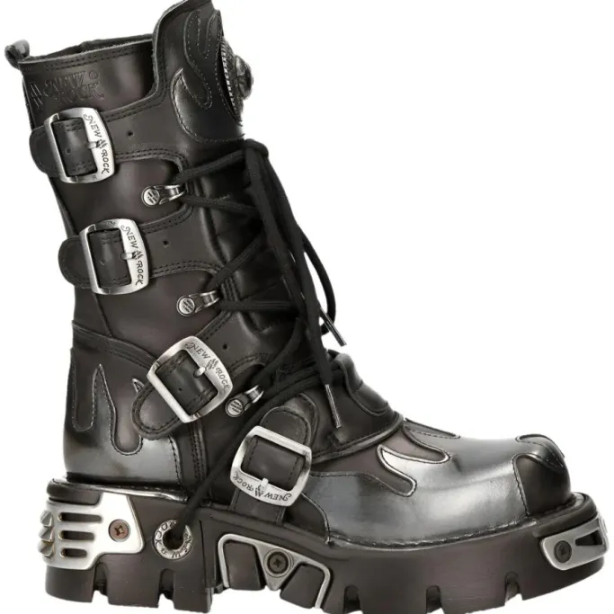 New Rock Boots New Rock Silver Flames Boots M591 S2