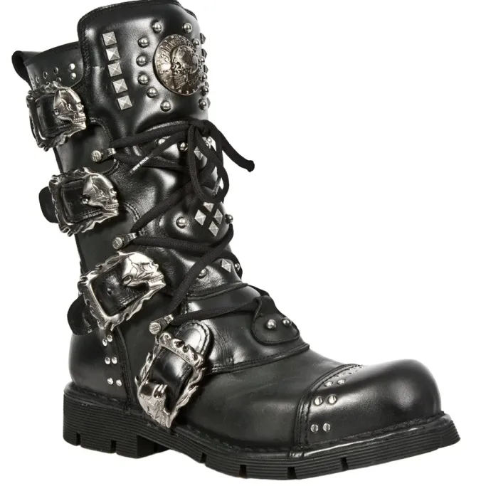 New Rock Boots New Rock Studded Black Boots M-1474-S1 (UK11, 12)