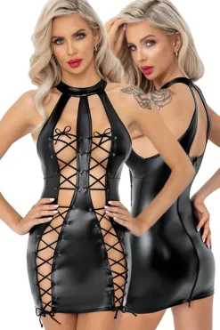 Noir Handmade Double Lace-up Front Powerwetlook Dress