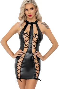 Noir Handmade Double Lace-up Front Powerwetlook Dress