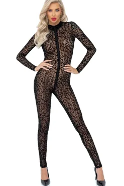 Noir Handmade Full Body Leopard Flock Catsuit