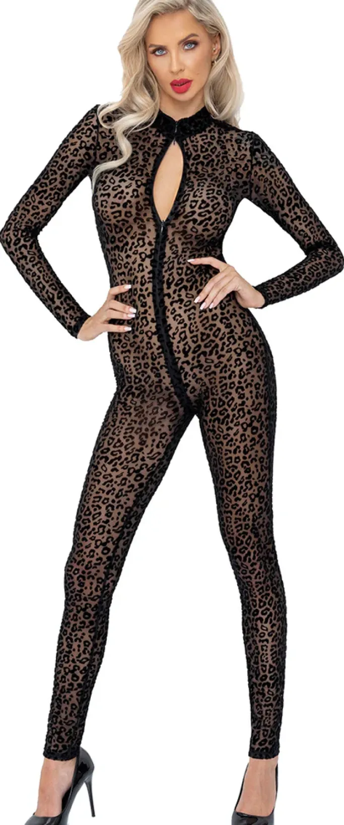 Noir Handmade Full Body Leopard Flock Catsuit