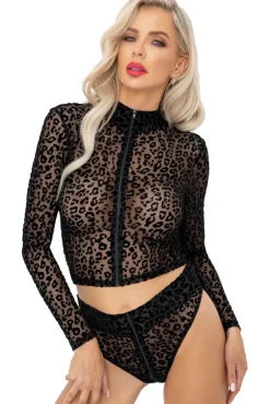 Noir Handmade Leopard Flock Top