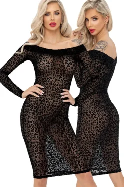 Noir Handmade Leopard Flock Midi Dress