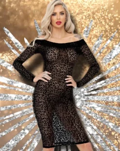 Noir Handmade Leopard Flock Midi Dress
