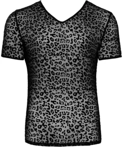 Noir Handmade Leopard Flock V-neck T-Shirt