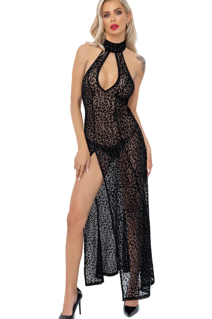Noir Handmade Long Leopard Flock Dress