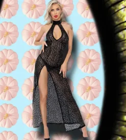 Noir Handmade Long Leopard Flock Dress