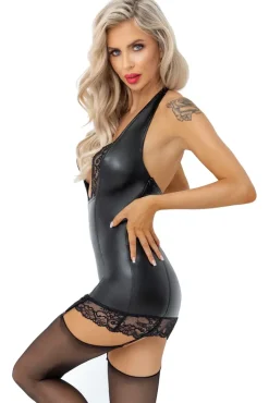 Noir Handmade Powerwetlook Lace Trim Mini Dress