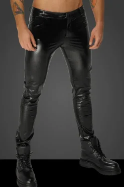 Noir Handmade Snake Skin Pattern Wetlook Trousers