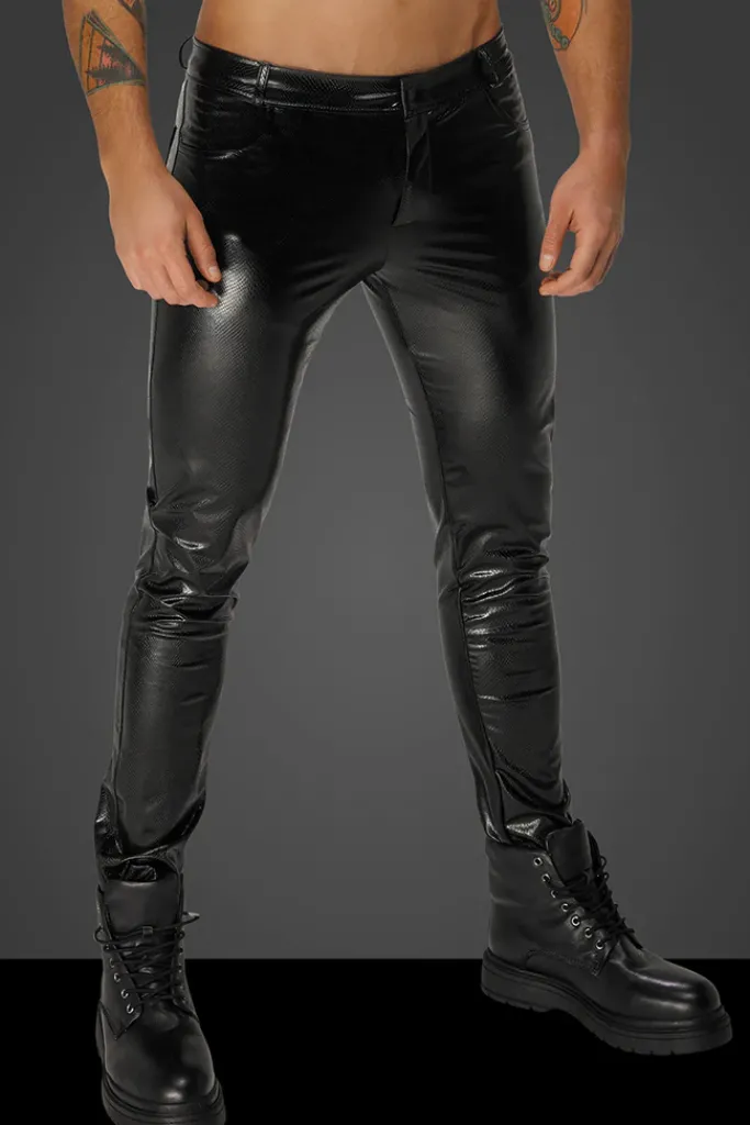 Noir Handmade Snake Skin Pattern Wetlook Trousers