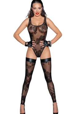 Noir Handmade Tulle Body with Patterned Flock Embroidery