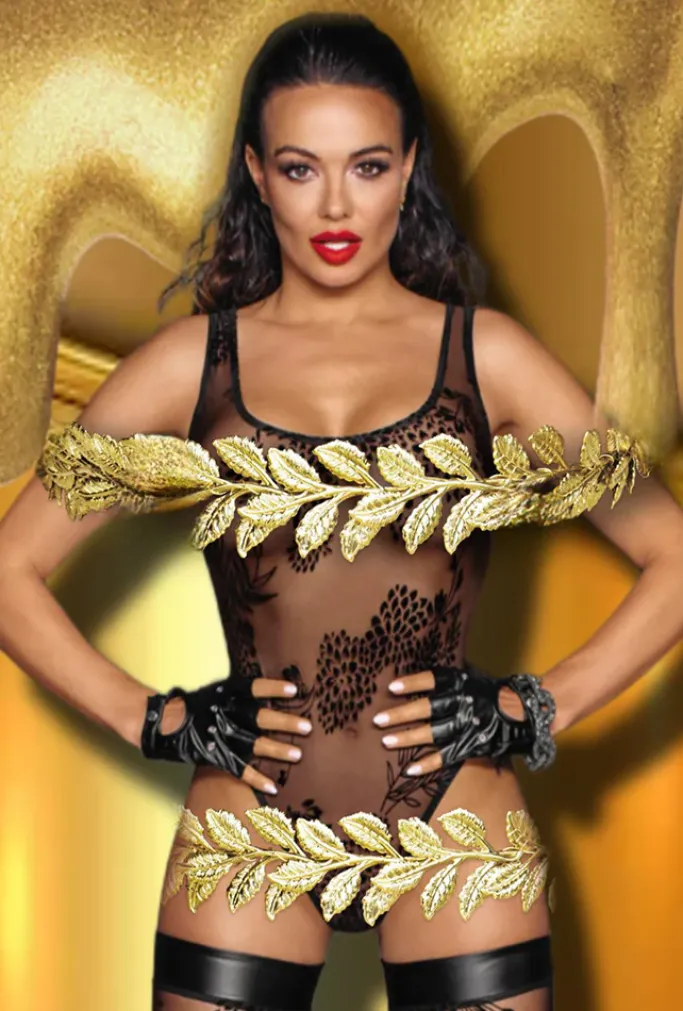 Noir Handmade Tulle Body with Patterned Flock Embroidery