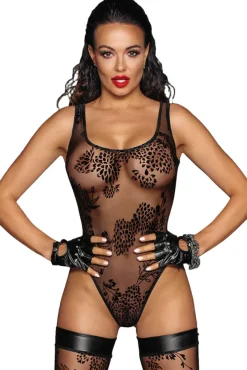 Noir Handmade Tulle Body with Patterned Flock Embroidery