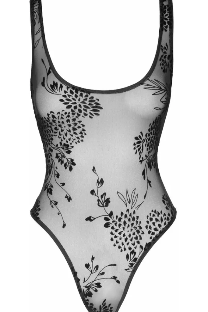 Noir Handmade Tulle Body with Patterned Flock Embroidery