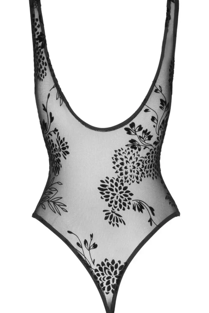 Noir Handmade Tulle Body with Patterned Flock Embroidery