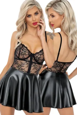 Noir Handmade Wetlook and Lace Dress