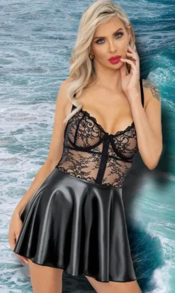 Noir Handmade Wetlook and Lace Dress
