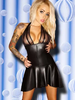 Noir Handmade Wetlook Dress with Powernet