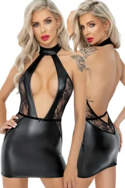 Noir Handmade Wetlook Lace Party Dress