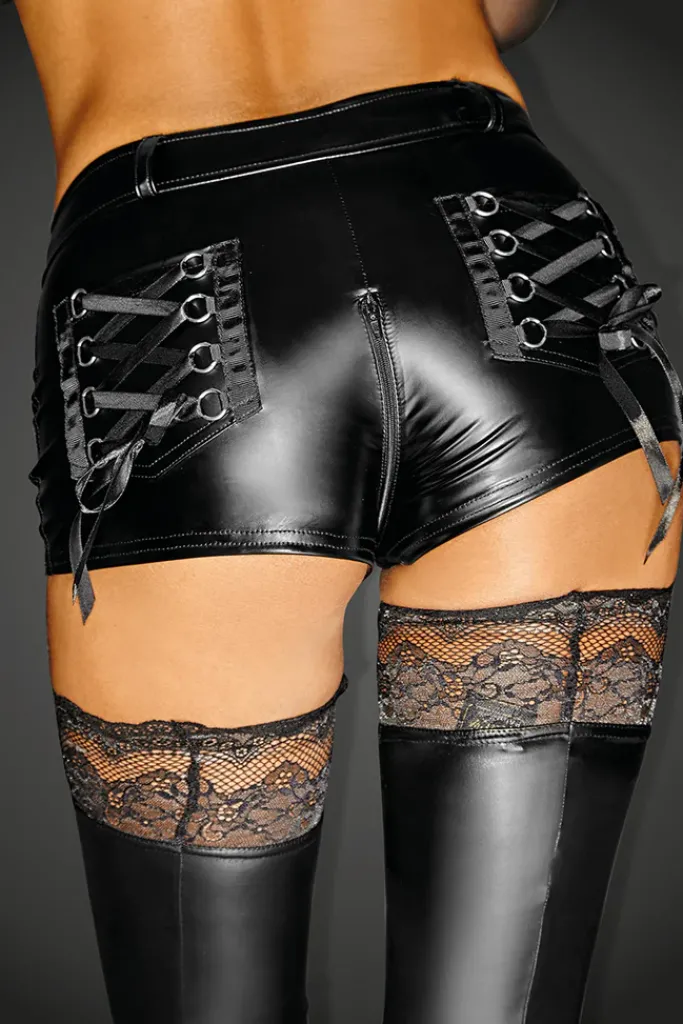 Noir Handmade Wetlook Shorts with Laced Pockets