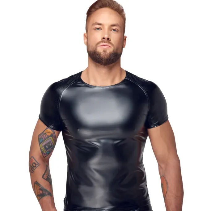Noir Handmade Wetlook T-Shirt with Wetlook Sleeves