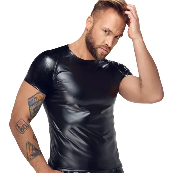 Noir Handmade Wetlook T-Shirt with Wetlook Sleeves