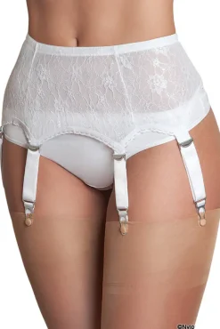 Nylon Dreams 6 Strap Lace Suspender Belt White