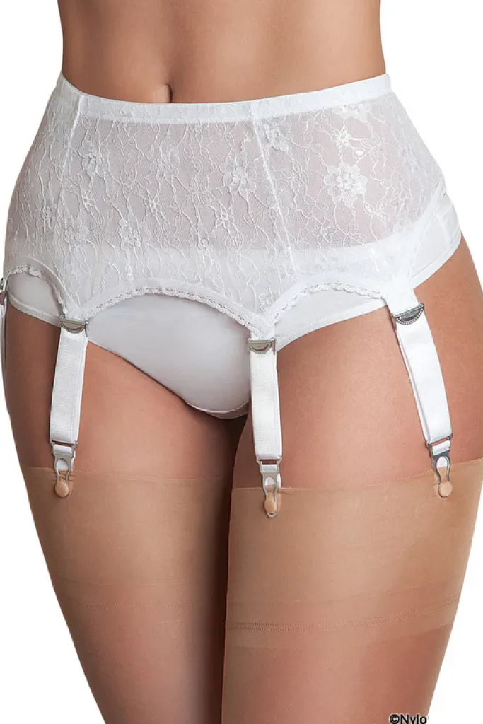 Nylon Dreams 6 Strap Lace Suspender Belt White