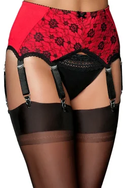 Nylon Dreams 6 Strap Red Suspender Belt