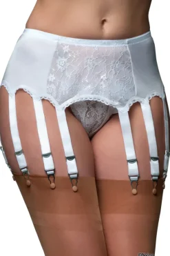 Nylon Dreams 12 Strap Suspender Belt Lace White
