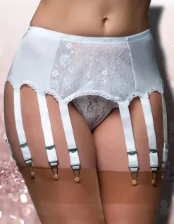 Nylon Dreams 12 Strap Suspender Belt Lace White