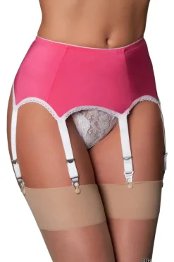 Nylon Dreams 6 Strap Suspender Belt Pink/White