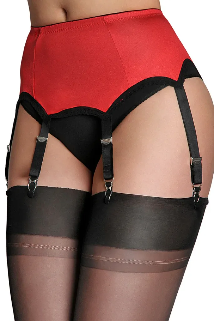 Nylon Dreams 6 Strap Suspender Belt Red