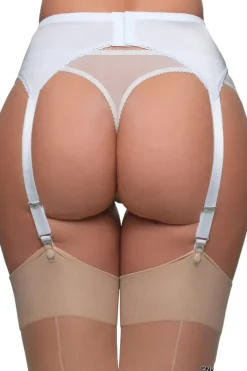 Nylon Dreams 6 Strap Suspender Belt White