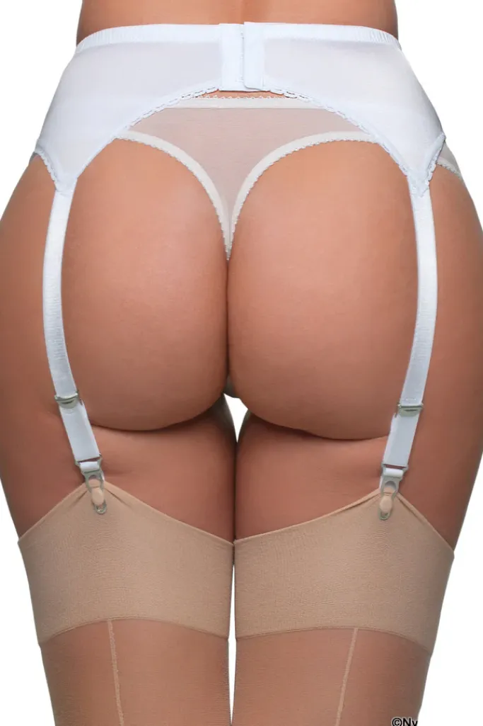 Nylon Dreams 6 Strap Suspender Belt White