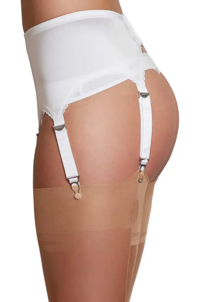 Nylon Dreams 6 Strap Suspender Belt White