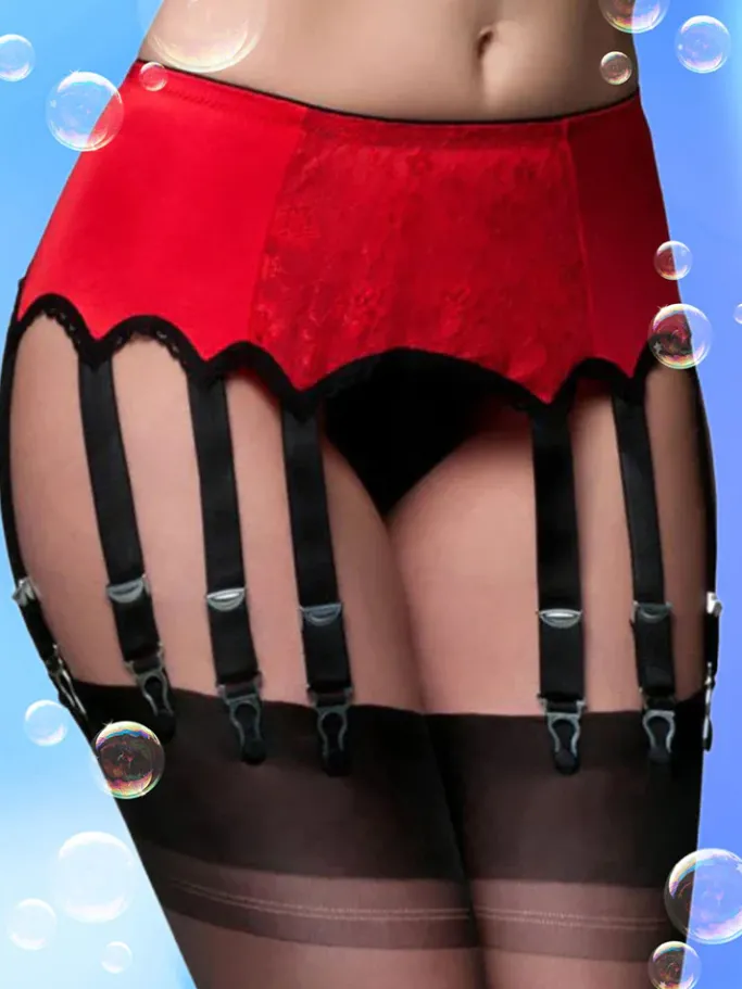Nylon Dreams 12 Strap Suspender Belt Lace Red