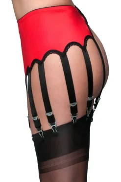 Nylon Dreams 12 Strap Suspender Belt Red